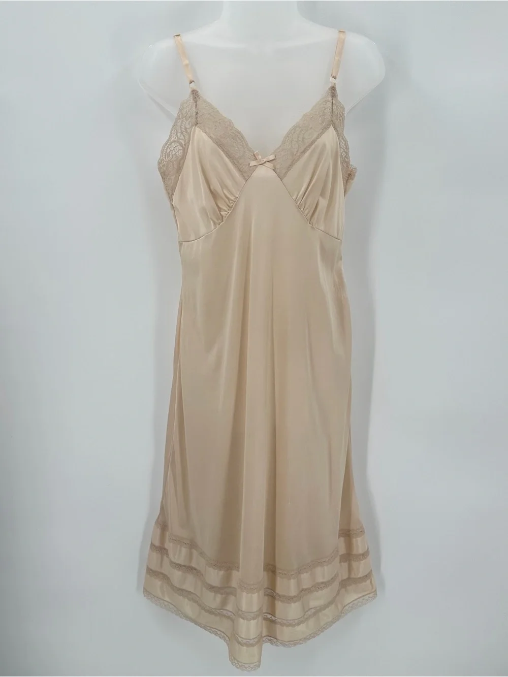 Adonna Full Slip Women’s 36 Beige Nylon Lace Trim Adjustable Coquette Lingerie